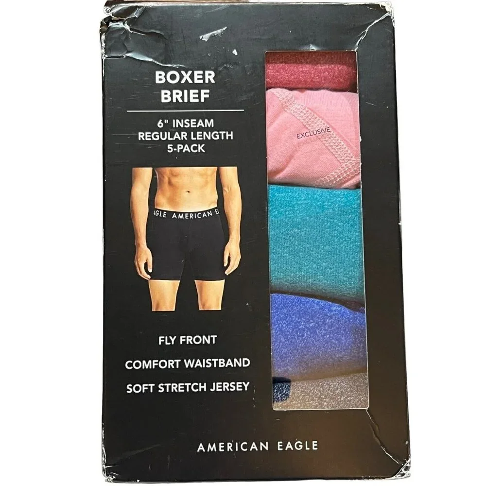 NWT AMERICAN EAGLE 5-Pack Boxer Briefs 6" Inseam Sz S Blue Red Jersey - Picture 1 of 3